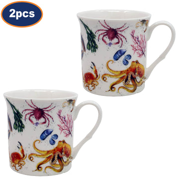 2Pcs 270ml Sealife Fish Fine China Mugs