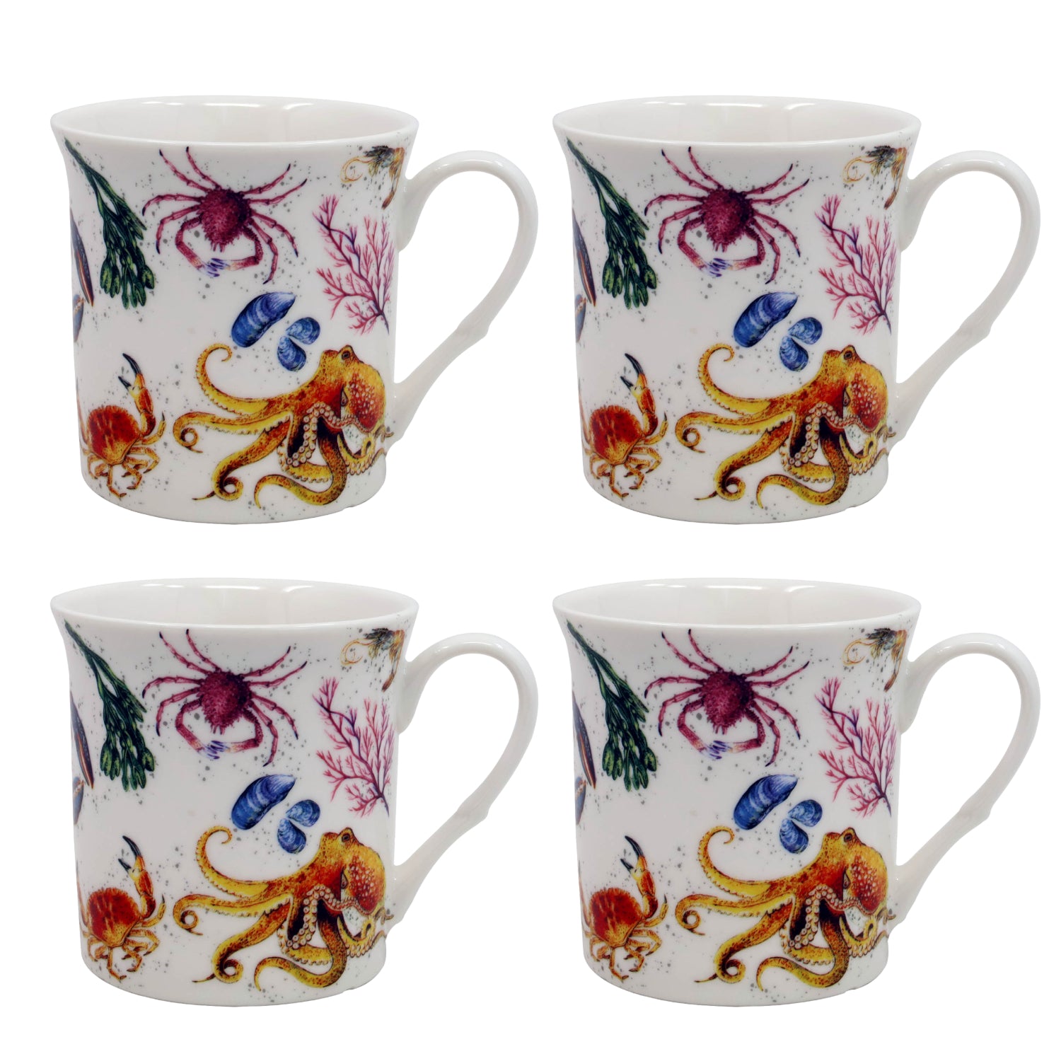 4Pcs 270ml Sealife Fish Fine China Mugs