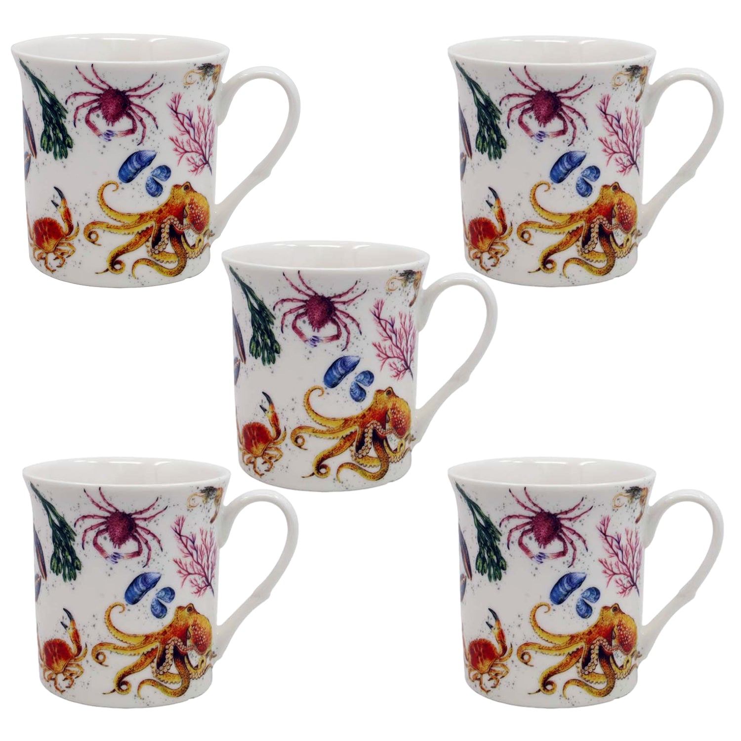 5Pcs 270ml Sealife Fish Fine China Mugs