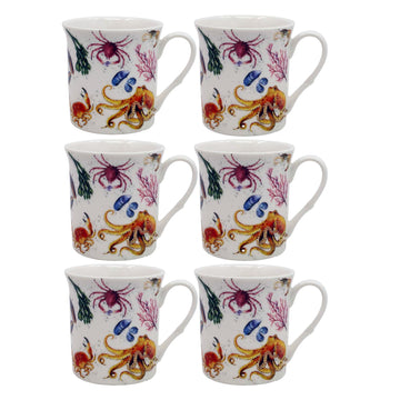 6Pcs 270ml Sealife Fish Fine China Mugs