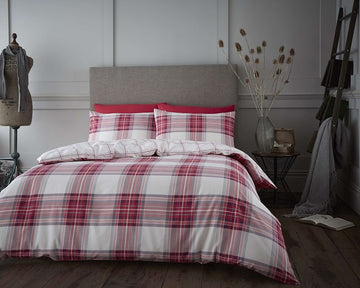 Highland Check Duvet Cover Set, Double, Burgundy