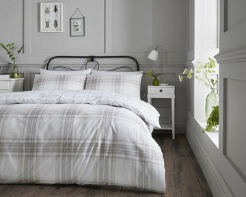 Highland Check Duvet Cover Set, Double, Natural