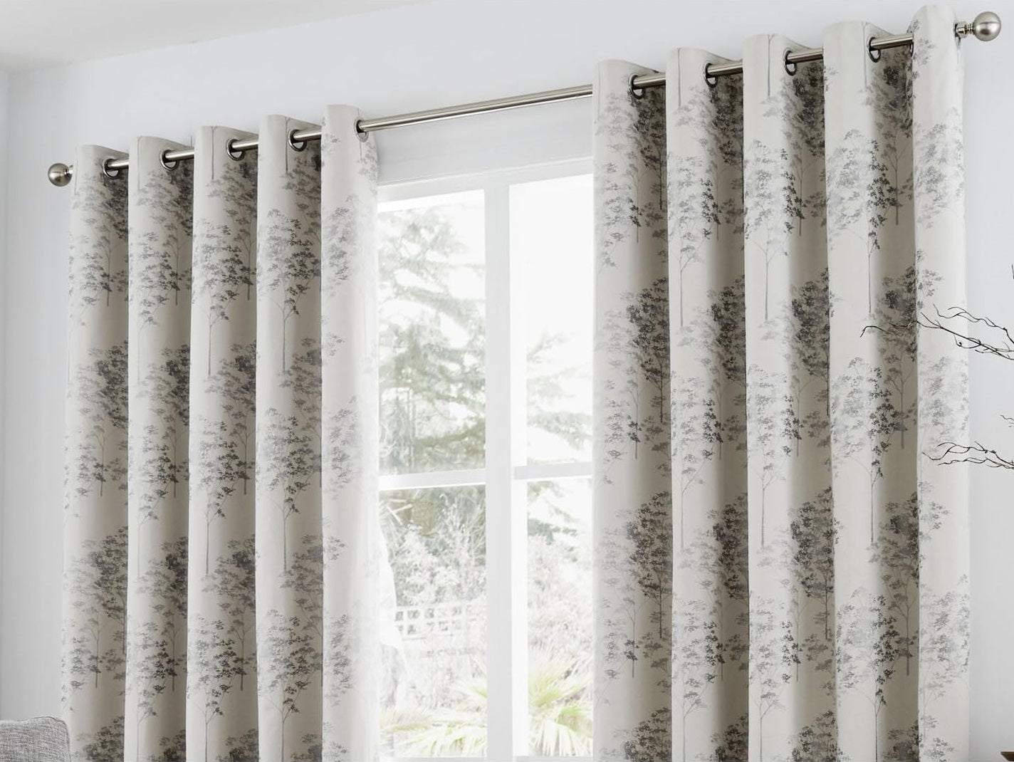 Elmwood Graphite Jacquard Metallic Curtains Eyelet Ring Top 90x90" Silver