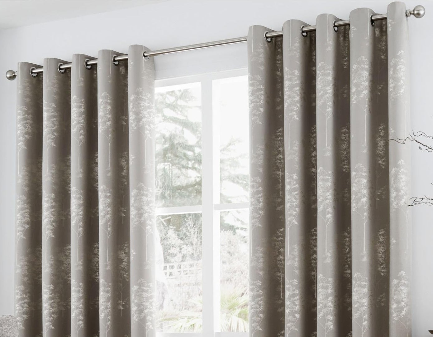 Elmwood Graphite Jacquard Metallic Curtains Eyelet Ring Top 90x90" Stone