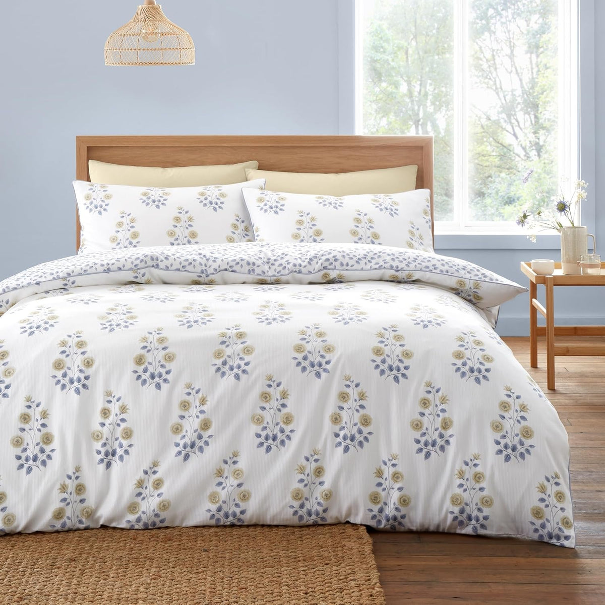 Eloise Floral Duvet Cover Set, Double, Blue & Natural
