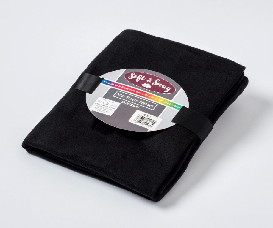 Polar Fleece Blanket Throw, 127x152cm - Black