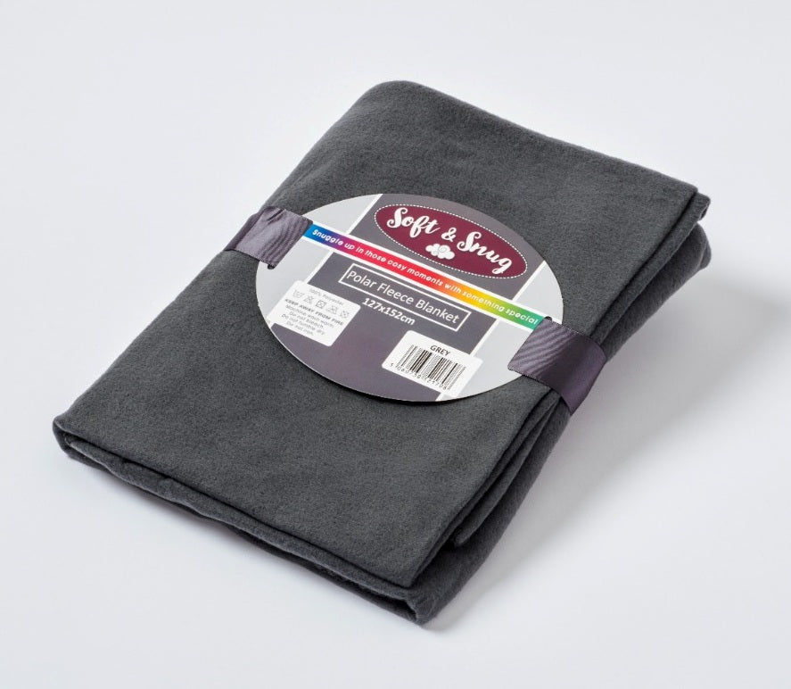 Polar Fleece Blanket Throw, 127x152cm - Grey