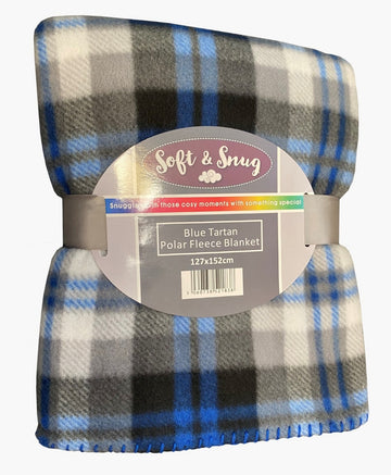 Glencoe Check Polar Fleece Blanket Throw, 127x152cm - Blue & Grey