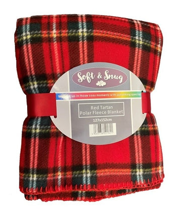 Tartan Check Polar Fleece Blanket Throw, 127x152cm - Red