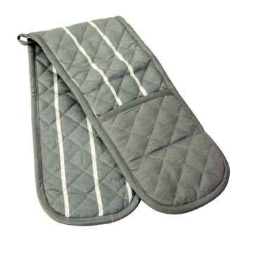 Striped Double Oven Gloves 100% Cotton, Grey