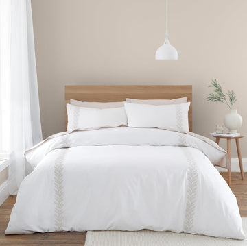 Catherine Lansfield Embroidery Leaf Duvet Cover Set, Double, Natural