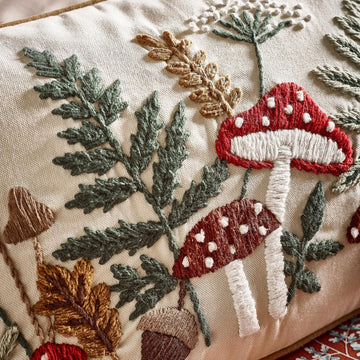 Catherine Lansfield Embroidered Woodland Cushion, Natural
