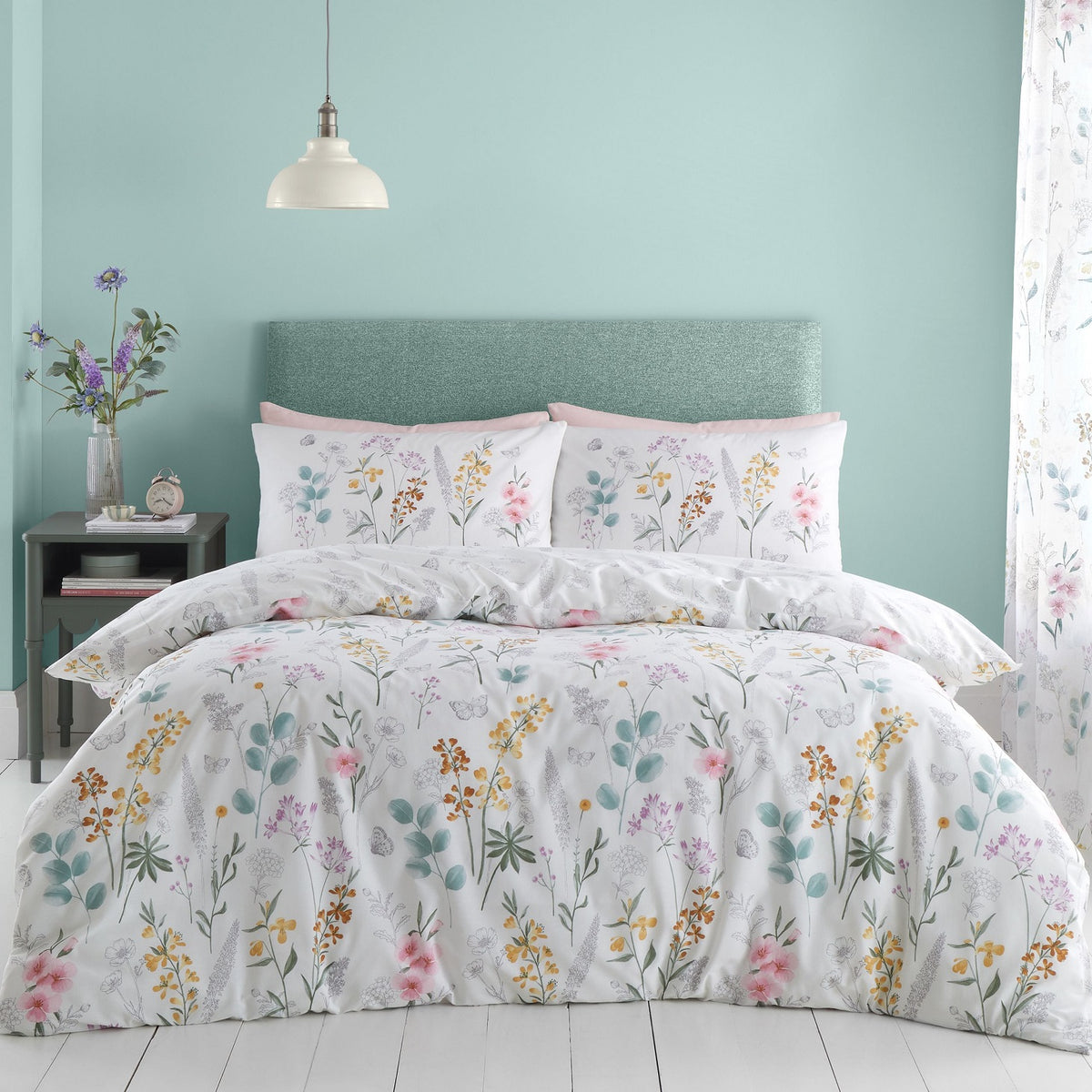 Catherine Lansfield Floral Meadow Emilia Duvet Cover Set, King, White