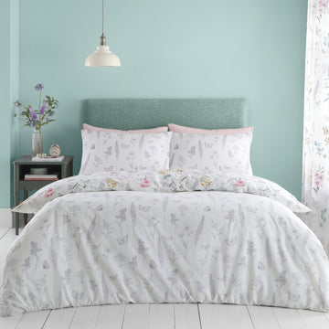 Catherine Lansfield Floral Meadow Emilia Duvet Cover Set, Double, White
