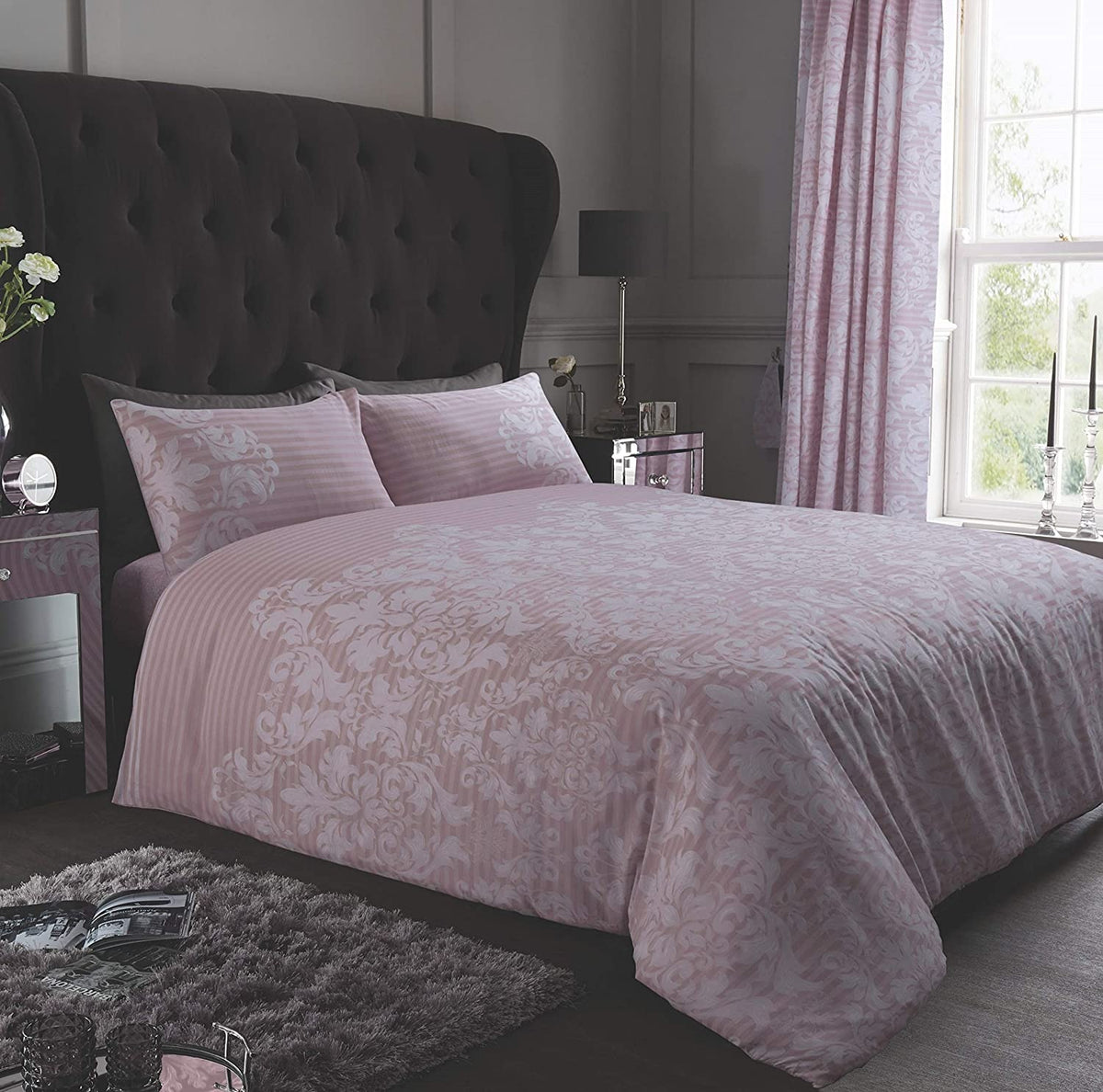 Empire Damask Blush Pink Single Duvet Cover Set