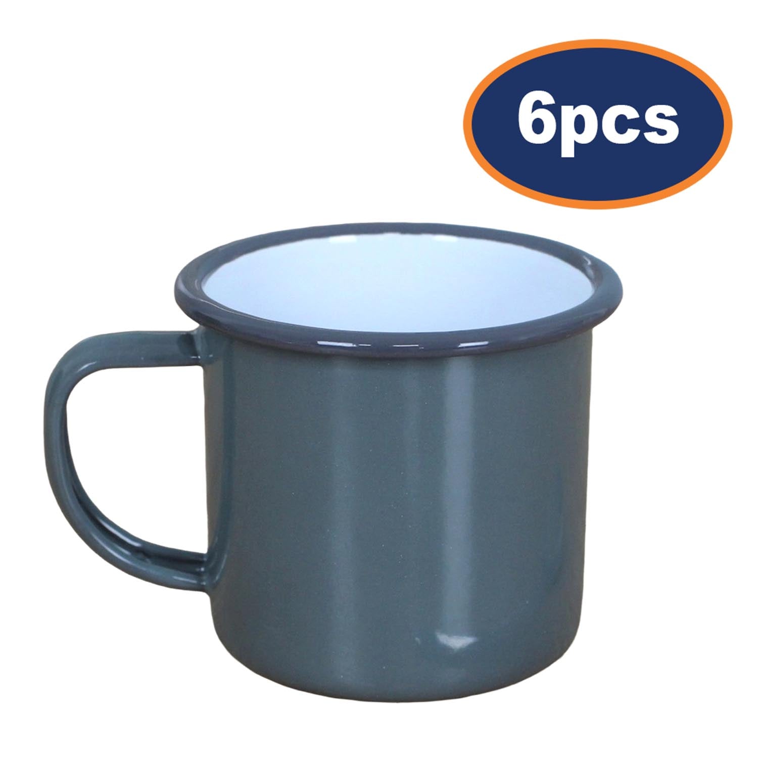 6pcs Falcon Grey Black Rim 350ml Enamel Mugs