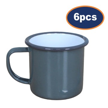 6pcs Falcon Grey Black Rim 350ml Enamel Mugs