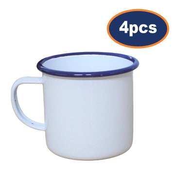 4pcs Falcon White Blue Rim 500ml Enamel Mugs