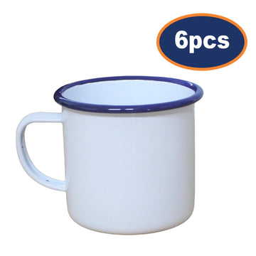 6pcs Falcon White Blue Rim 500ml Enamel Mugs