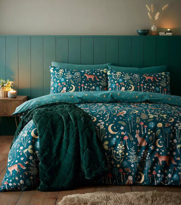Catherine Lansfield Enchanted Twilight Duvet Cover Set, Double, Forest Green
