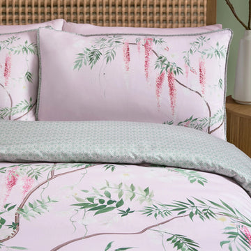Soiree Wisteria Floral Duvet Cover Set, Double, Blush Pink Green