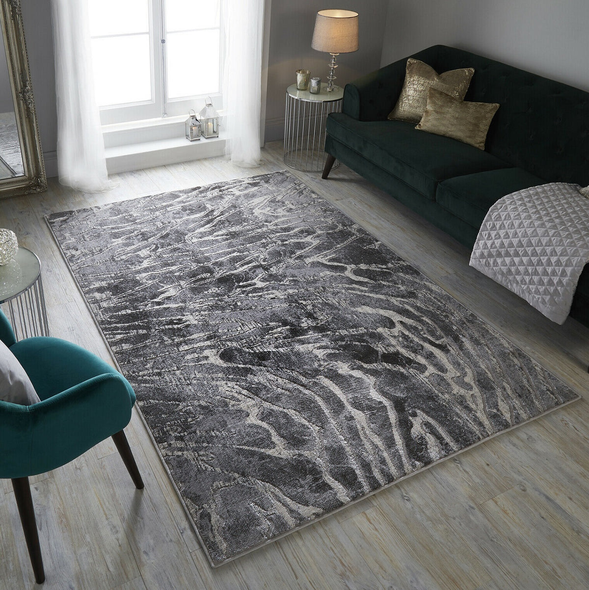 Modern Metallic Swirl Rug Eris Lyra Silver - 63" x 90.5"