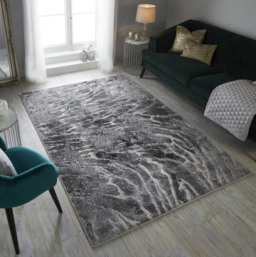Modern Metallic Swirl Rug Eris Lyra Silver - 63" x 90.5"