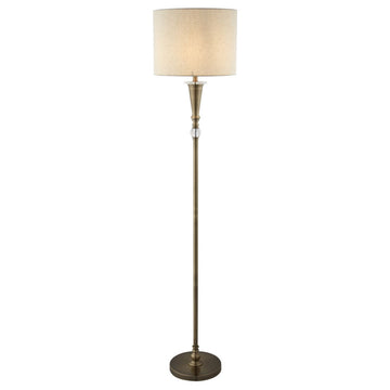 Drum 1 Light Antique Brass Linen Shade Standing Standard Floor Lamp