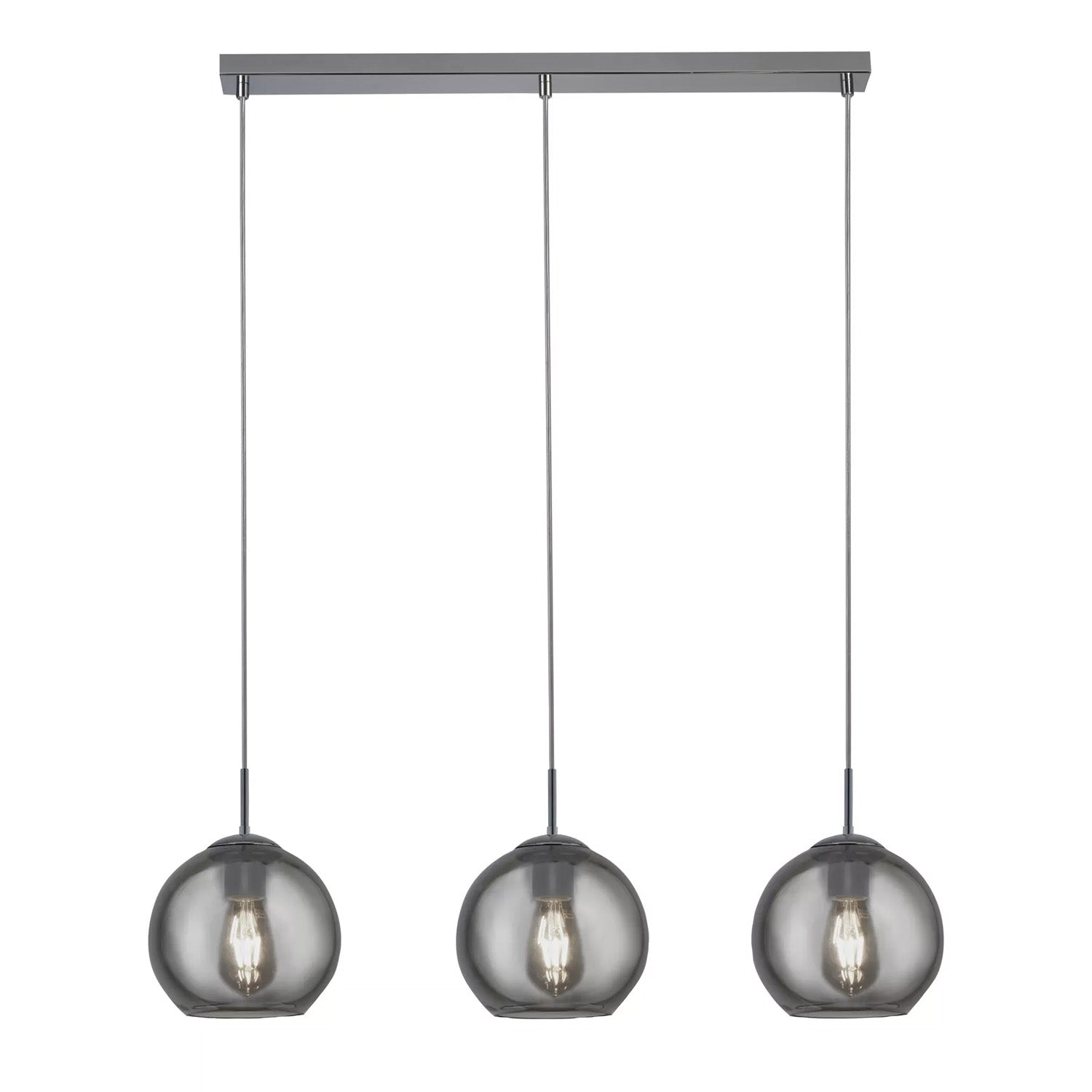 Balls Chrome Smoked Glass 3 Light Bar Pendant Light