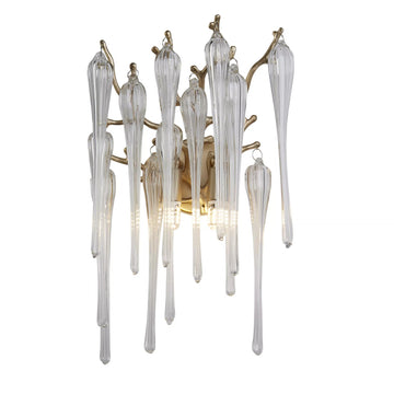 2 Light Gold Glass Drops Wall Light