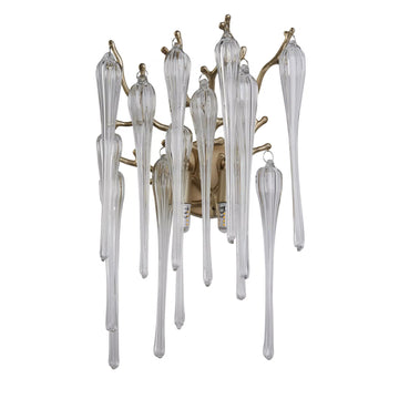 2 Light Gold Glass Drops Wall Light