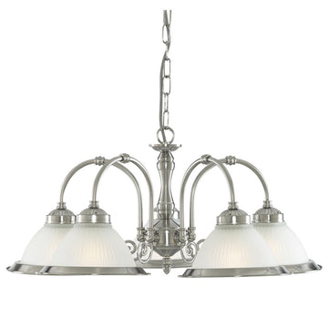 5 Lights Traditional Silver Ribbed Glass Ceiling Fitting Chandelier