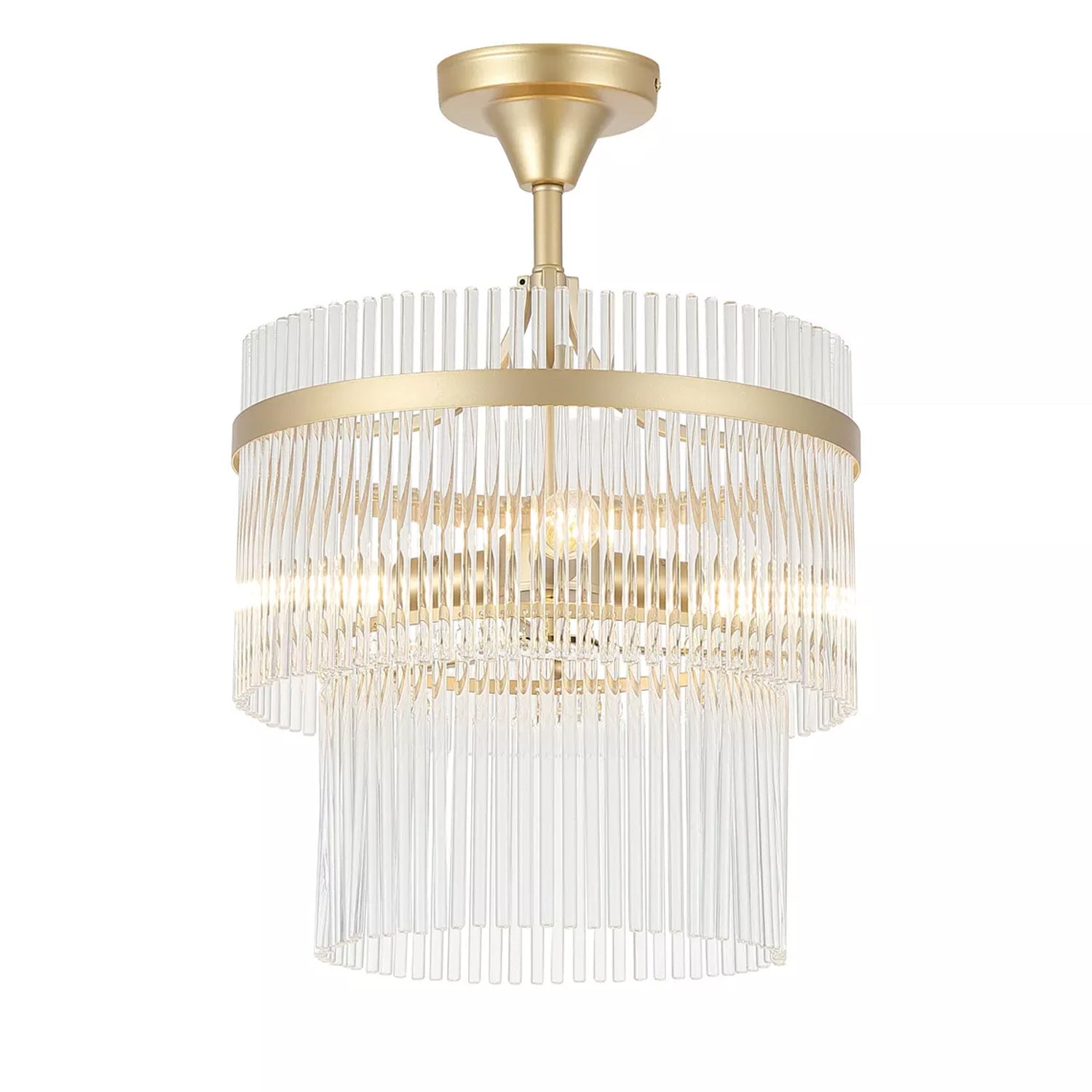 Two-Tier Gold Clear Glass Rod E14 IP20 3 Light  Semi Flush Ceiling Light