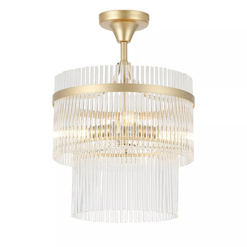 Two-Tier Gold Clear Glass Rod E14 IP20 3 Light  Semi Flush Ceiling Light