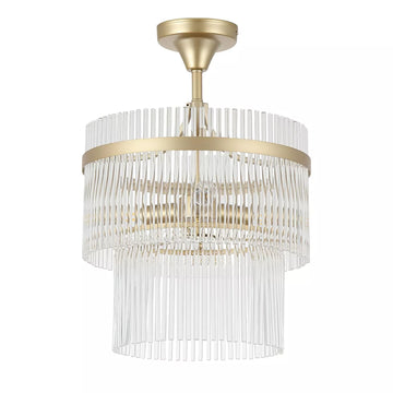 Two-Tier Gold Clear Glass Rod E14 IP20 3 Light  Semi Flush Ceiling Light