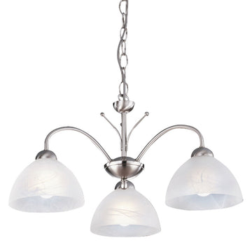 3 Light Satin Silver Ceiling Pendant Light With White Glass Shade