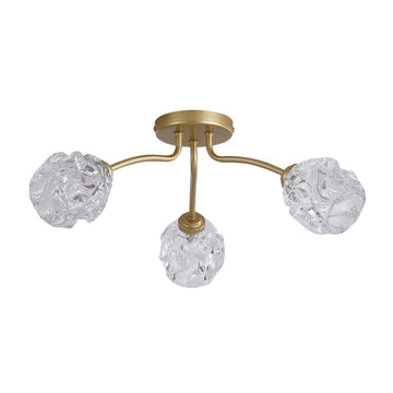 Astral 3 Light Gold Flush Ceiling Light | Crumpled Glass Shades G9 Dimmable