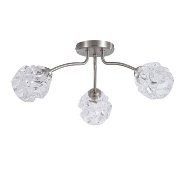 Astral 3 Light Silver Flush Ceiling Light | Crumpled Glass Shades G9 Dimmable