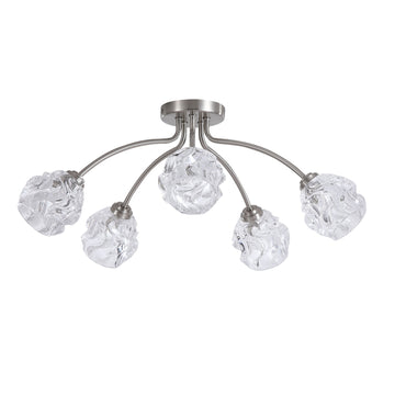 Astral 5 Light Silver Flush Ceiling Light | Crumpled Glass Shades G9 Dimmable