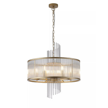 Gold Clear Glass Rod Chandelier Lara 6 Light Pendant Light