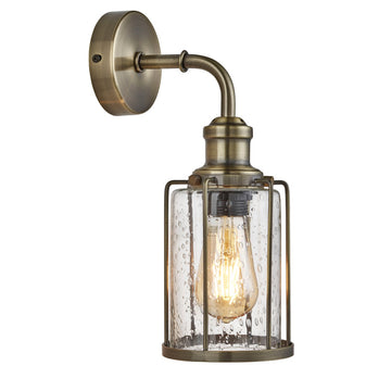 Searchlight Pipes 1 Light Wall Light Antique Brass With Seeded Glass