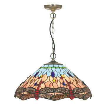 1 Light Dragonfly Tiffany 16 Inch Bowl Pendant Light With Suspension