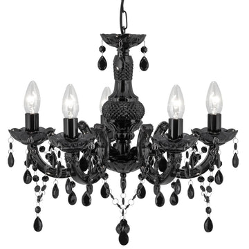 5 Light Marie Therese Style Chandelier With Black Acrylic Droplets
