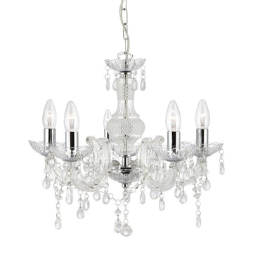 5 Light Marie Therese Style Chandelier With Clear Acrylic Droplets