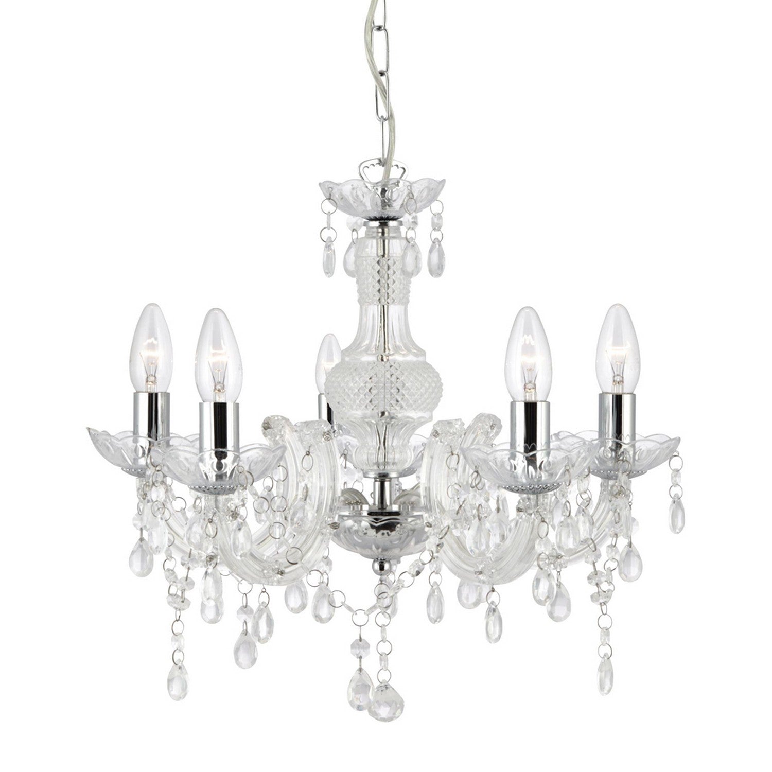 5 Light Marie Therese Style Chandelier With Clear Acrylic Droplets