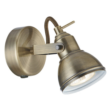 Industrial 1 Light Antique Brass Finish Halogen Spotlight Wall Light