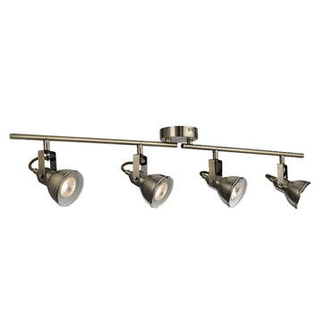 Industrial 4 Light Antique Brass Halogen Split Bar Ceiling Spotlight