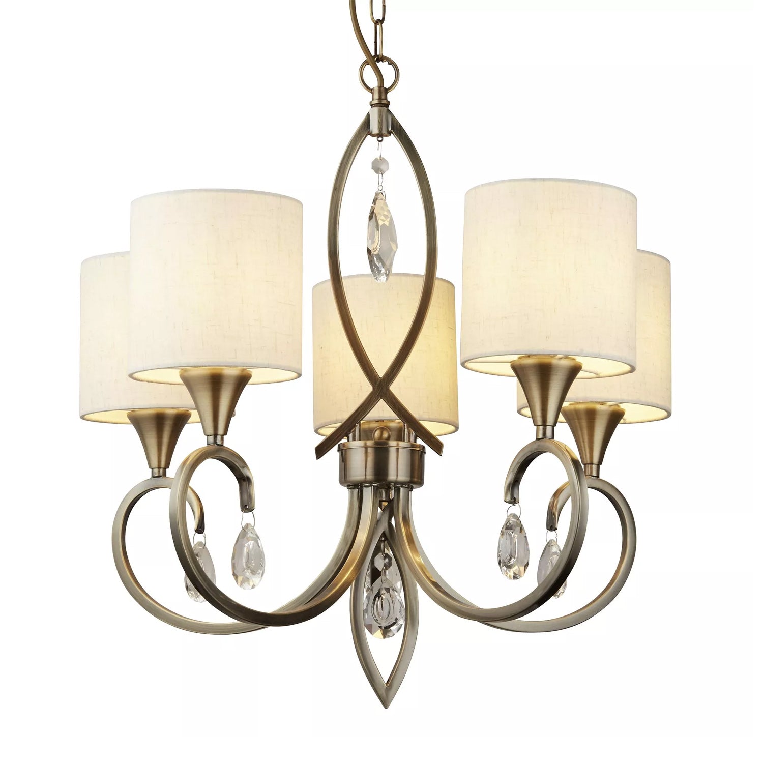 5-Light Alberto Antique Brass Crystal Linen Shades Pendant Light