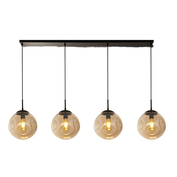4 Light Black Metal Concave Glass Shade Punch Pendant Light