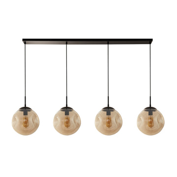 4 Light Black Metal Concave Glass Shade Punch Pendant Light